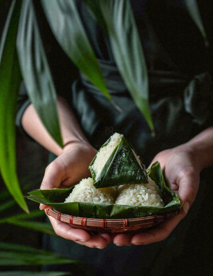 端午节粽子粽叶绿色粽香美食佳节摄影图
