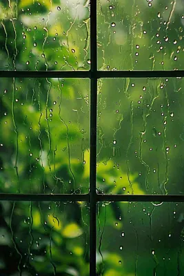 窗户上雨水雨滴摄影图