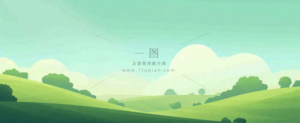 春天手绘绿色山坡春分，踏青，春游