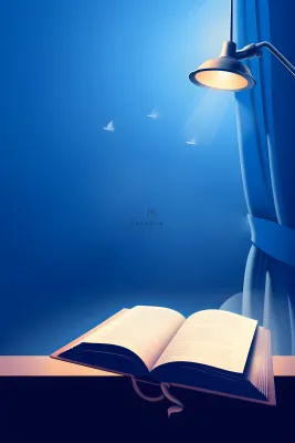 简约蓝色灯书籍扁平背景 简约蓝色灯书籍扁平背景