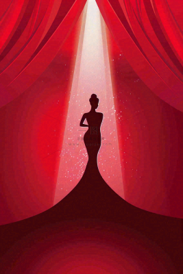 红色舞台灯光女王女生节女神妇女节插画背景