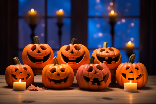 万圣节搞怪南瓜灯恐怖夜晚摄影图