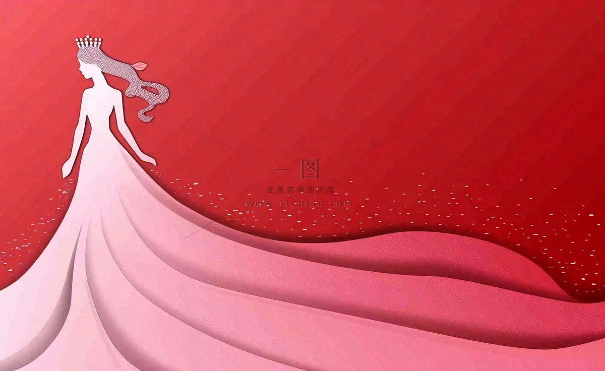 红色立体剪贴画女王女生节妇女节插画背景