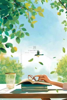 绿色大自然窗户书桌阅读世界读书日背景