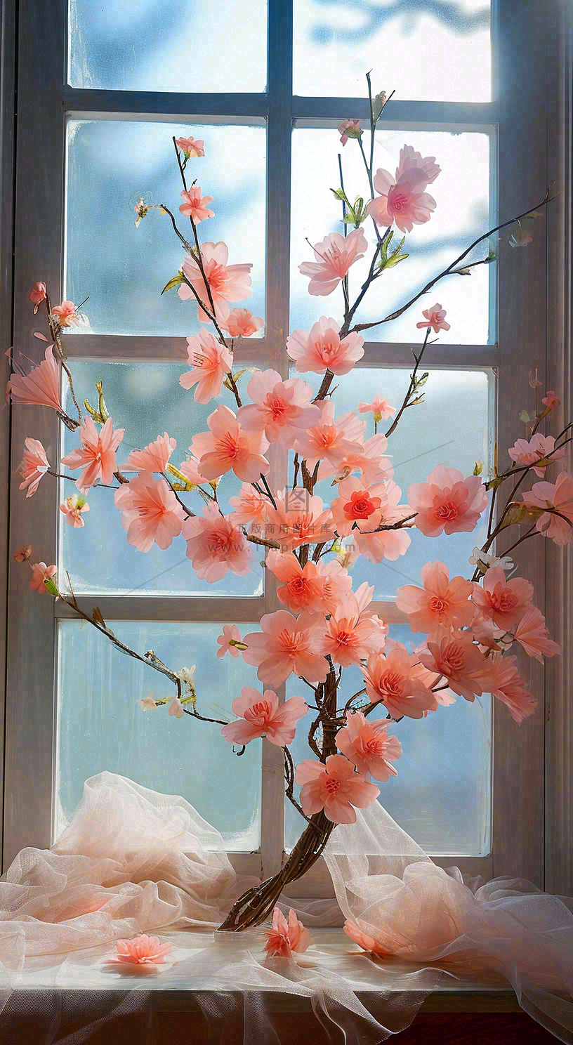 春天窗台花瓶粉色鲜花花束,春分