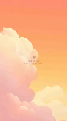 橙色渐变落日天空白云简约扁平手绘背景 橙色渐变落日天空白云简约扁平手绘背景