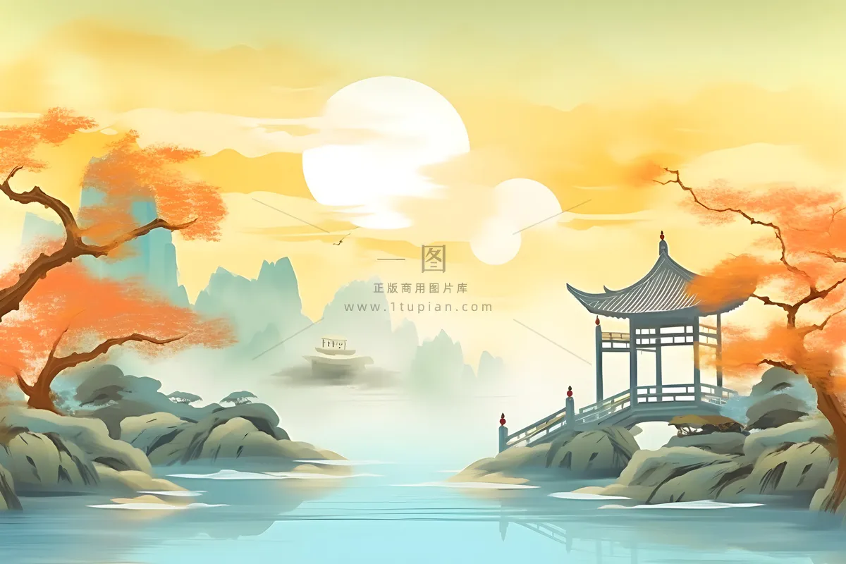 国风庭院简约清新阳光背景