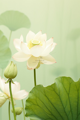 淡雅绿色白荷花简约节气海报背景 淡雅绿色白荷花简约节气海报背景