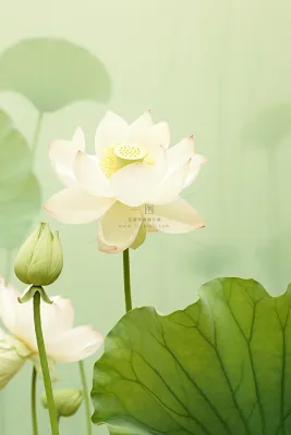 淡雅绿色白荷花简约节气海报背景 淡雅绿色白荷花简约节气海报背景