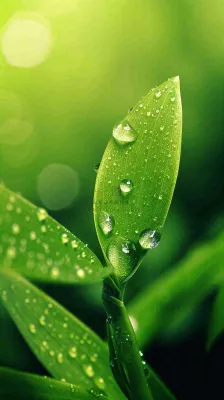 夏天绿植叶子露珠萌芽清新，雨水白露谷雨摄影图