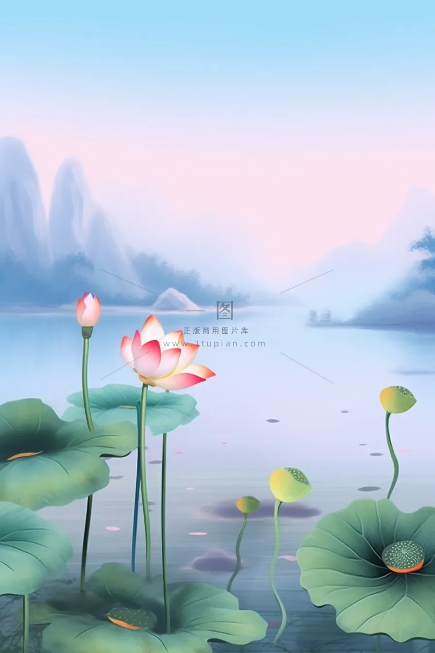 紫色简约国风莲花傍晚背景