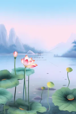 紫色简约国风莲花傍晚背景 紫色简约国风莲花傍晚背景