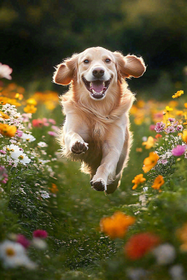 草丛里飞奔的金毛小狗宠物动物摄影图 草丛里飞奔的金毛小狗宠物动物摄影图