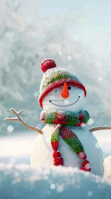 冬天白雪地里的雪人装饰小寒大寒大雪摄影图