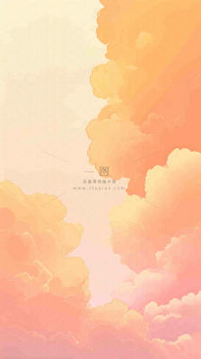 橙色渐变落日天空白云简约扁平手绘背景 橙色渐变落日天空白云简约扁平手绘背景