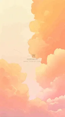 橙色渐变落日天空白云简约扁平手绘背景 橙色渐变落日天空白云简约扁平手绘背景