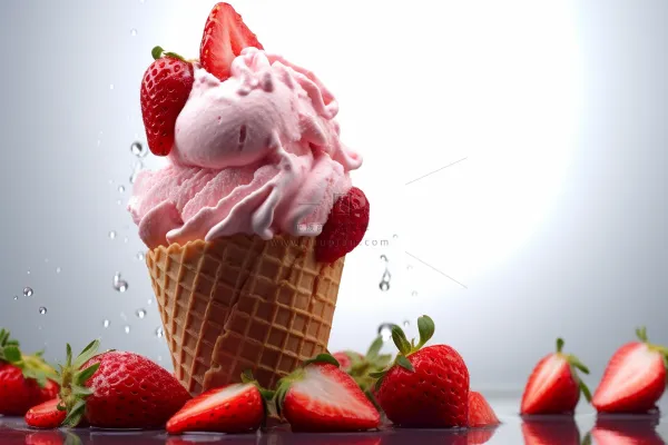 草莓冰淇淋蛋筒夏天清凉摄影图 草莓冰淇淋蛋筒夏天清凉摄影图