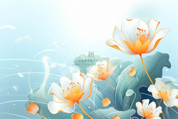 创意清新淡蓝色荷花古风背景 创意清新淡蓝色荷花古风背景