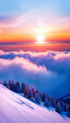 冬季夕阳晚霞雪山山林立冬小寒大寒小雪摄影图