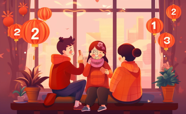 新年张灯结彩孩子们玩乐喜庆红色氛围庆祝卡通插画背景 新年张灯结彩孩子们玩乐喜庆红色氛围庆祝卡通插画背景