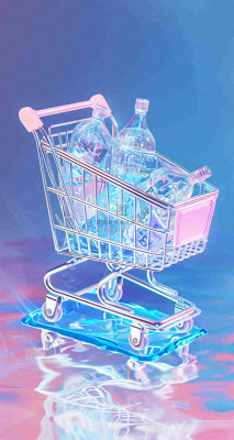 彩色奇幻渐变蓝紫粉色购物车手推车3D