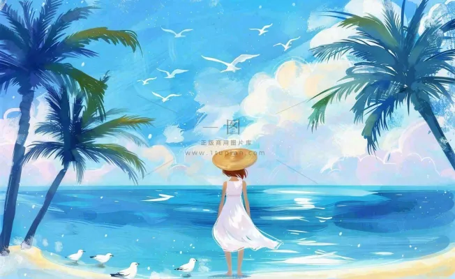 夏天海洋沙滩度假清凉一夏夏至大暑插画背景