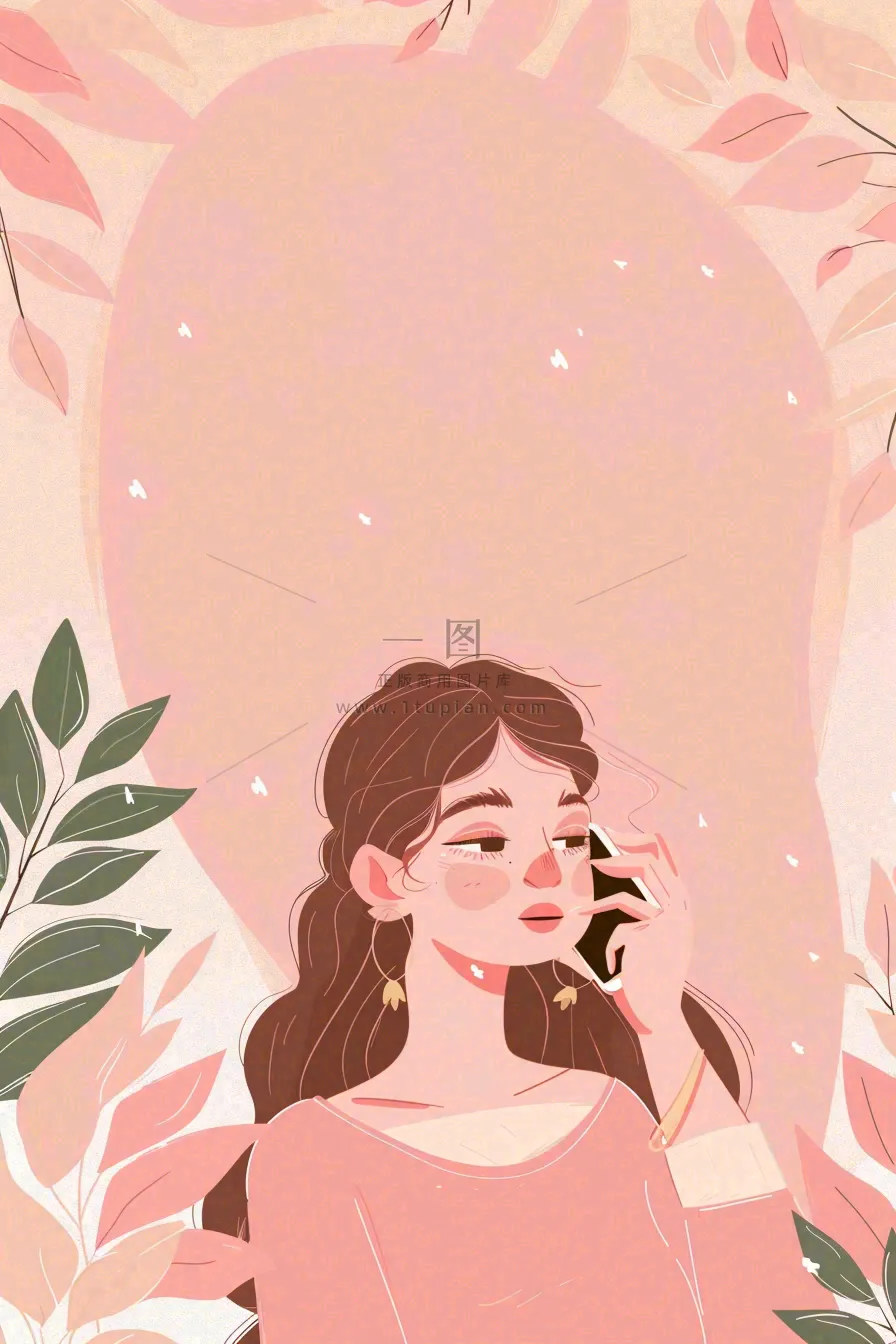 粉色ins时尚女生节绿植女神节妇女节小清新插画背景