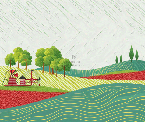 春天卡通蜡笔线性风格