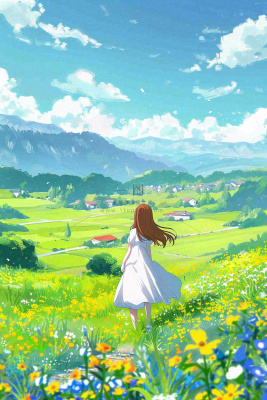 春夏花海里的少女美丽唯美小清新春分立夏夏至青春卡通插画背景 春夏花海里的少女美丽唯美小清新春分立夏夏至青春卡通插画背景