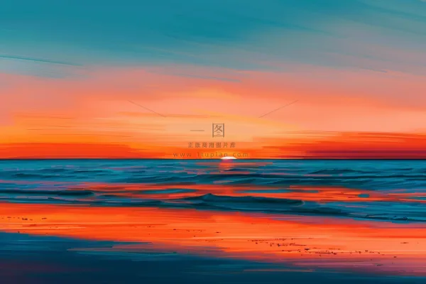 落日海洋沙滩夕阳晚霞摄影图 