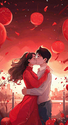 烟花中情侣在情人节的夜晚里拥抱亲吻,红色爱心气球爱情甜蜜 烟花中情侣在情人节的夜晚里拥抱亲吻,红色爱心气球爱情甜蜜