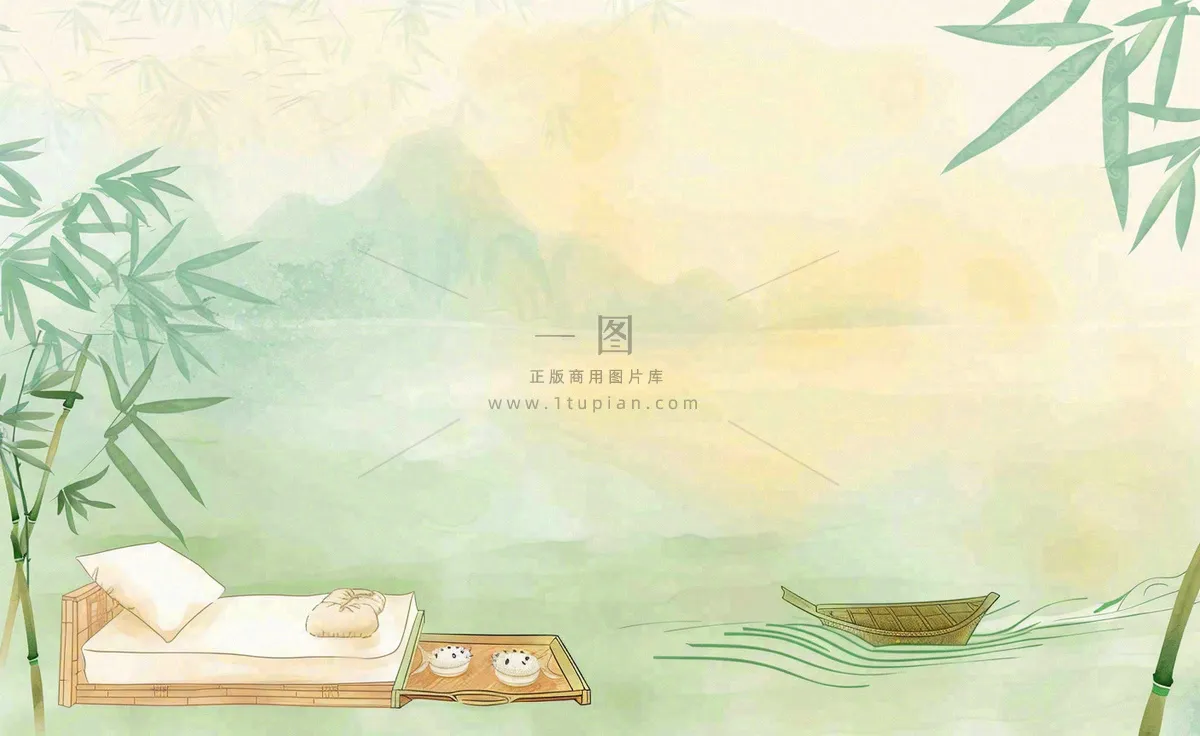 中国风古风山水画泛舟山竹青山清明端午时节清雅国画水墨画插画背景