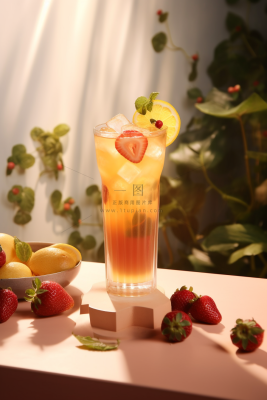 夏日草莓果茶奶茶水果茶摄影图