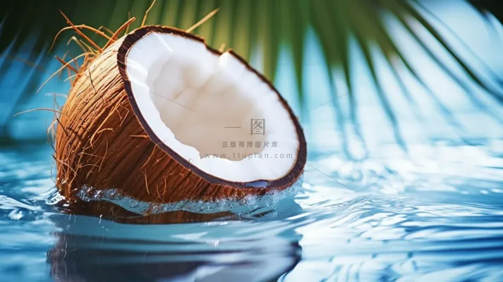 夏日椰子掉落水面摄影图