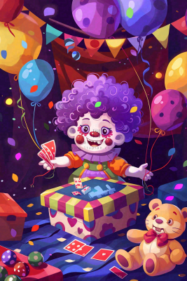 马戏团小丑表演开心紫色卡通搞怪愚人节插画背景 马戏团小丑表演开心紫色卡通搞怪愚人节插画背景