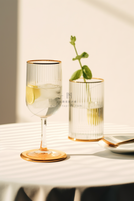 白葡萄酒青柠夏日冰镇饮品摄影图