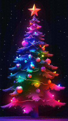 色彩缤纷圣诞树，暗黑彩色树，灯光闪耀