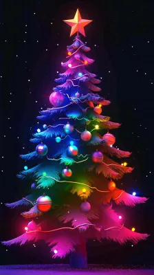 色彩缤纷圣诞树，暗黑彩色树，灯光闪耀