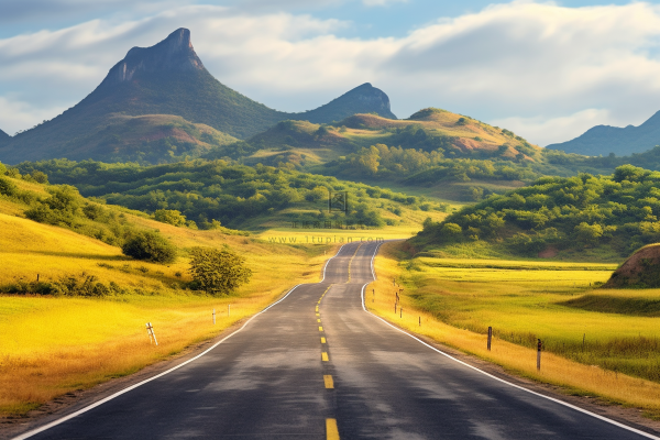 丘陵平原山林的公路摄影图