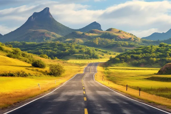 丘陵平原山林的公路摄影图