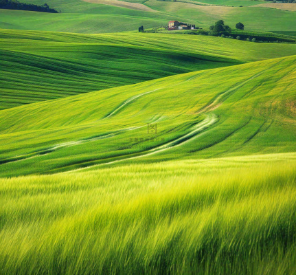 春天连绵山脉绿色草地郊游，清新惊蛰春分摄影图
