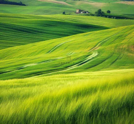 春天连绵山脉绿色草地郊游，清新惊蛰春分摄影图