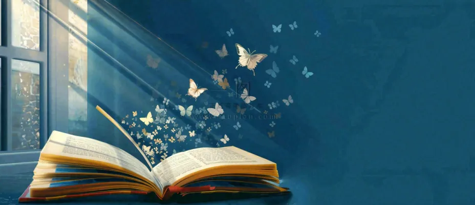 阅读书本翻开蝴蝶纷飞阳光透过窗户知识遨游世界读书日创意卡通插画背景 阅读书本翻开蝴蝶纷飞阳光透过窗户知识遨游世界读书日创意卡通插画背景