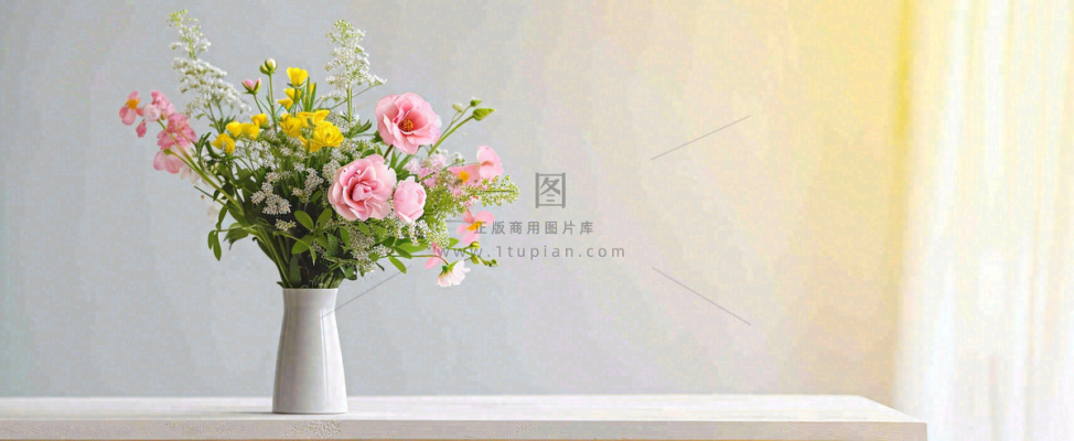 桌面花瓶花束简约情人节花束室内装饰摄影图