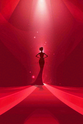 红色舞台灯光女王女生节女神妇女节插画背景