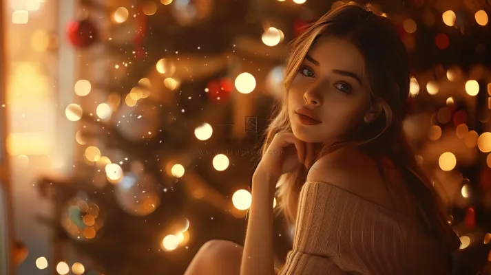 圣诞平安夜金发碧眼的美女浪漫人像摄影图 