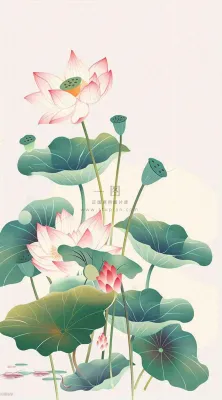 夏天荷花荷叶清凉小清新淡雅立夏夏至暑插画背景