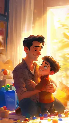 父亲节温馨父爱陪伴孩子玩耍手绘插画 父亲节温馨父爱陪伴孩子玩耍手绘插画