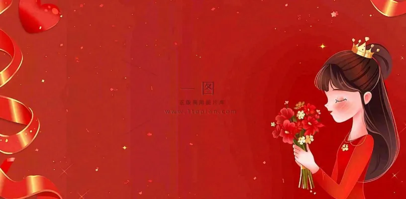 红色鲜花花束女生节女神妇女节情人节插画背景 红色鲜花花束女生节女神妇女节情人节插画背景