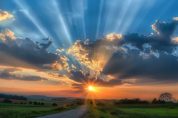 清晨日出朝霞云层山川摄影图